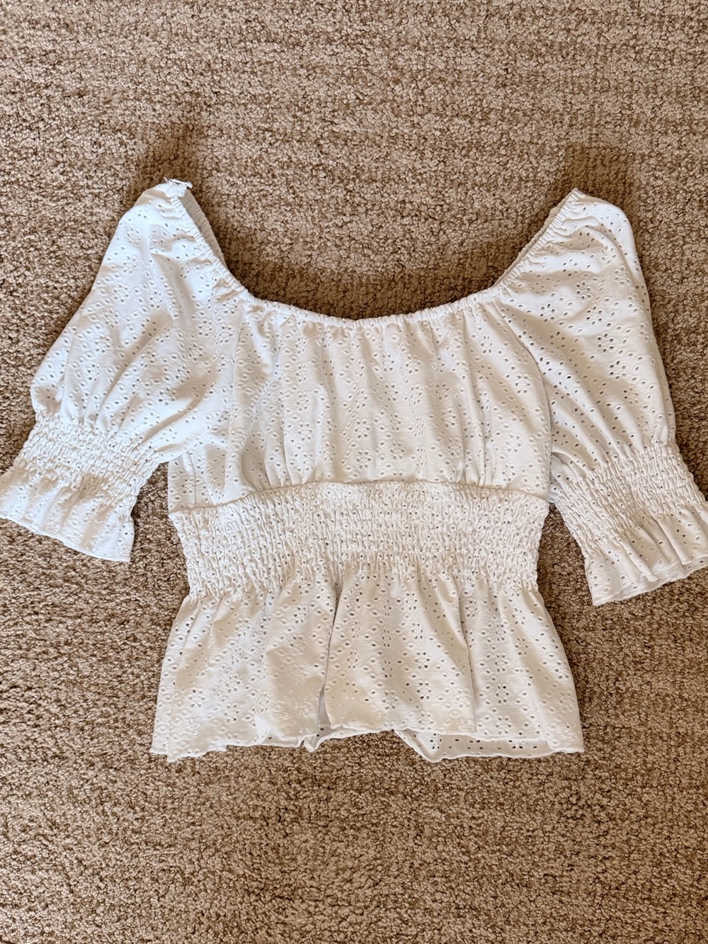 URBAN Romantics White Eyelet Smocked Square Neck Blouse